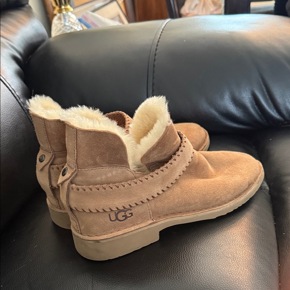 UGG Chestnut Suede Shearling Ankle Moccasin Boots